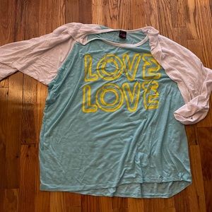 JET love baseball tee aqua with white sleeves plus